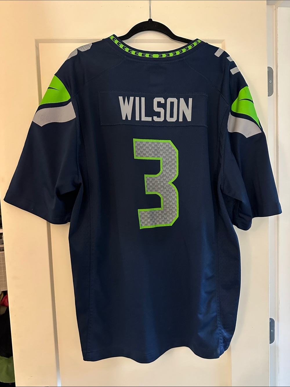 Nike Seattle Seahawks Russell Wilson Navy and Neon Green Jersey #3